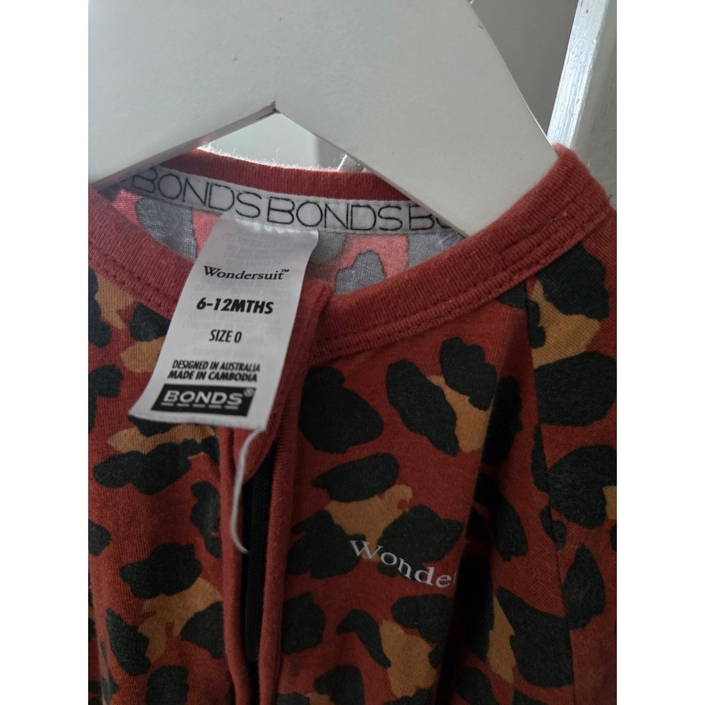 Bonds Wondersuit Romper Size 0 6-12 Months Leopard Print Red Brown Baby Overalls - Picture 5 of 6